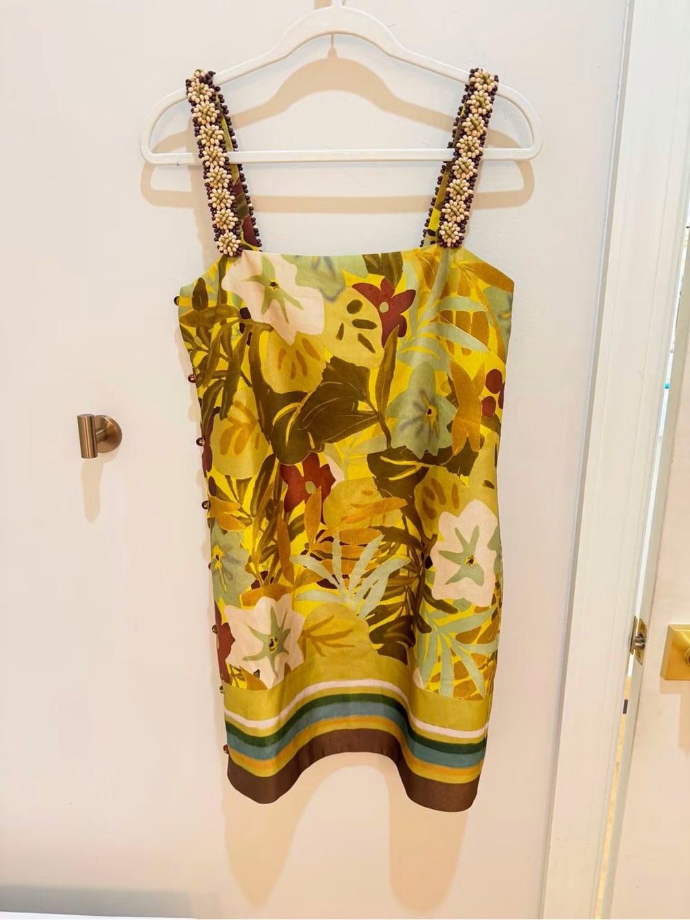 Alemais Yellow Floral Beaded-Strap Mini Dress